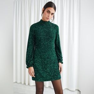 NWT: & other stories green sequin long sleeve mini dress size 0